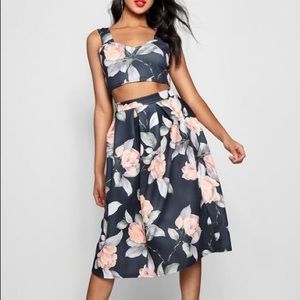 Floral Crop Top and Midi Skirt Set
